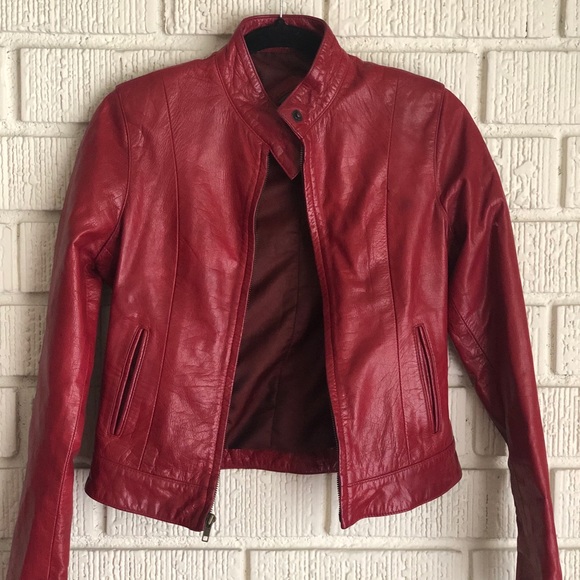red genuine leather jacket